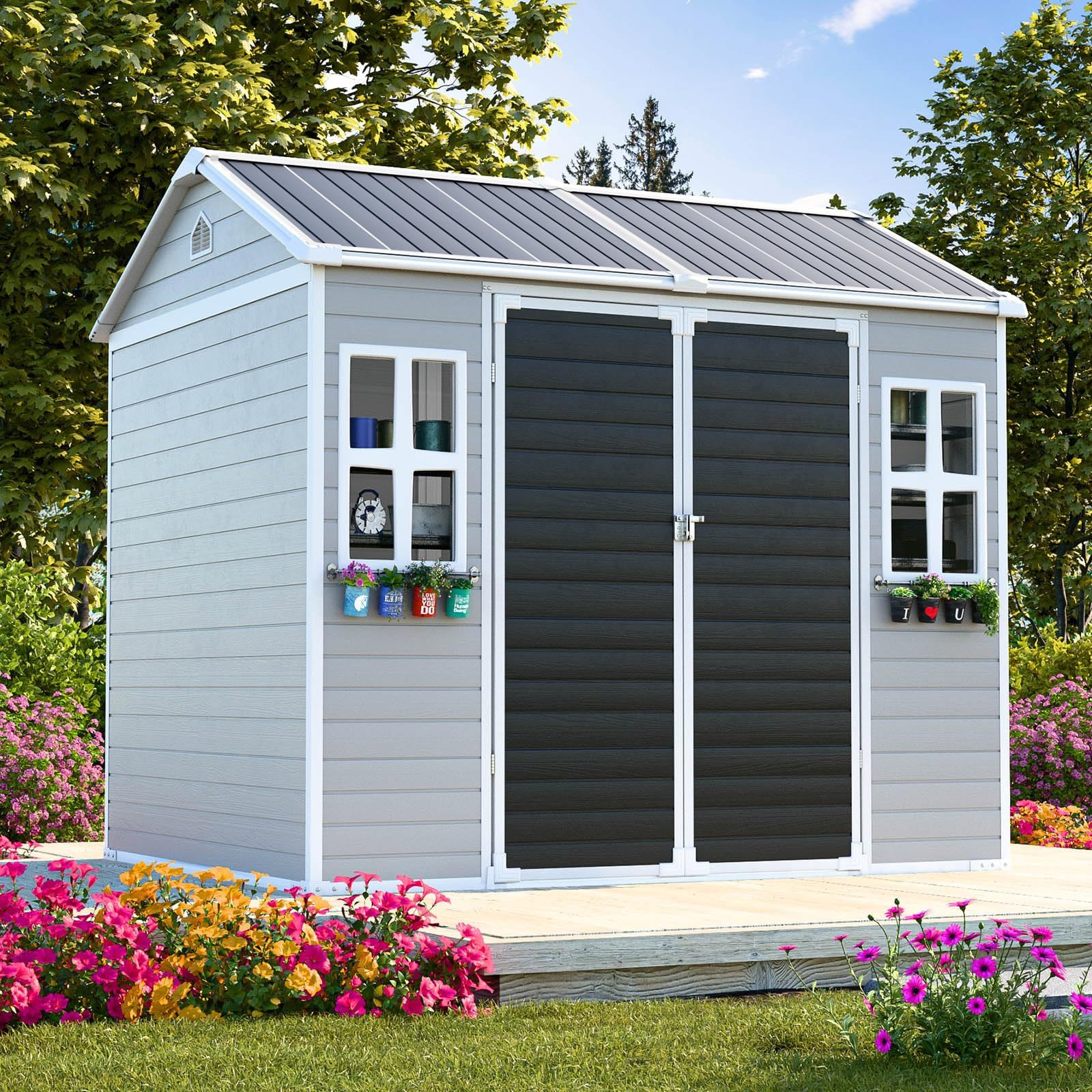 Amazon.com : SELLERWE 8x6x7 FT Resin Storage Shed, Waterproof